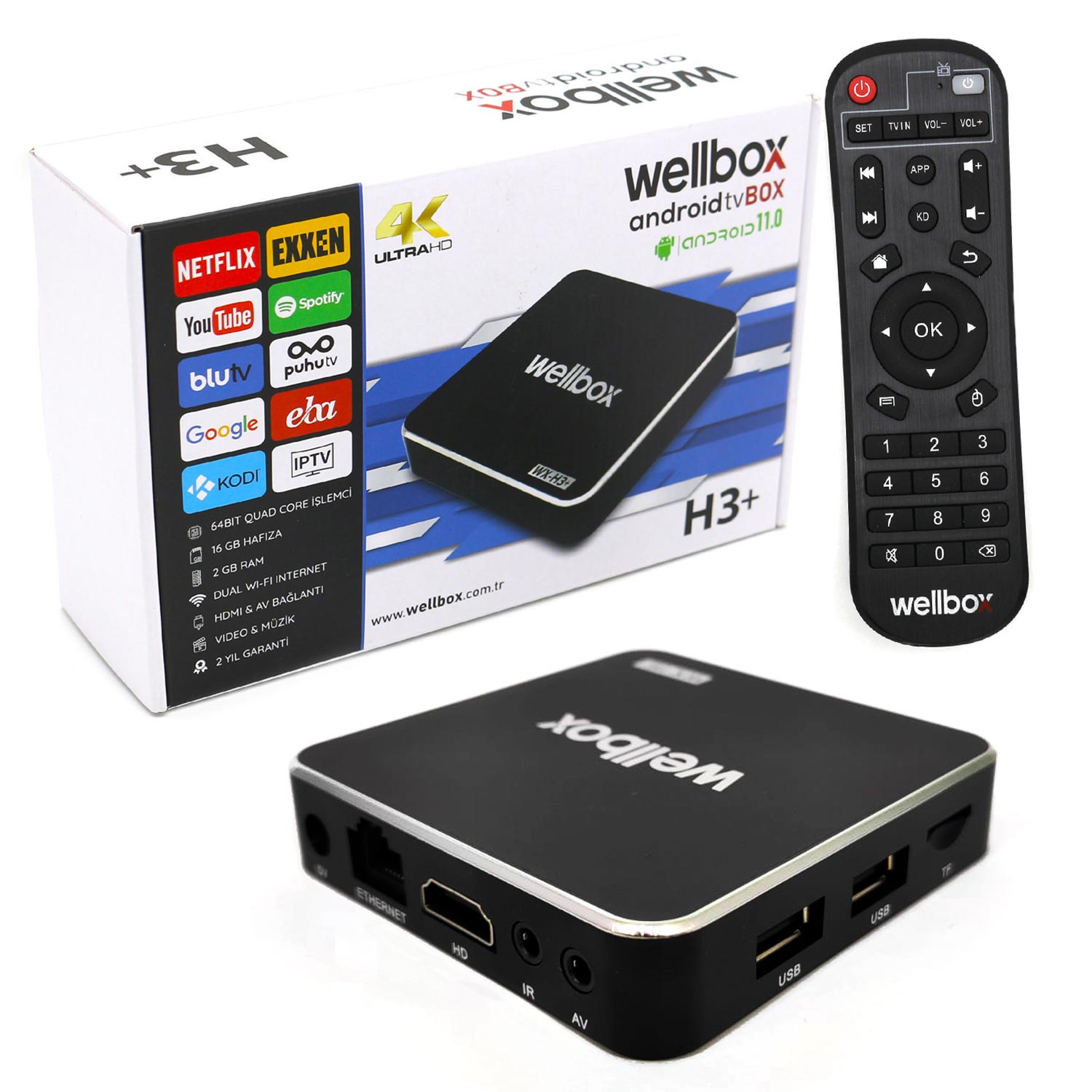 ANDROİD TV BOX 2GB RAM 16GB ROM WELLBOX WX-H3+
