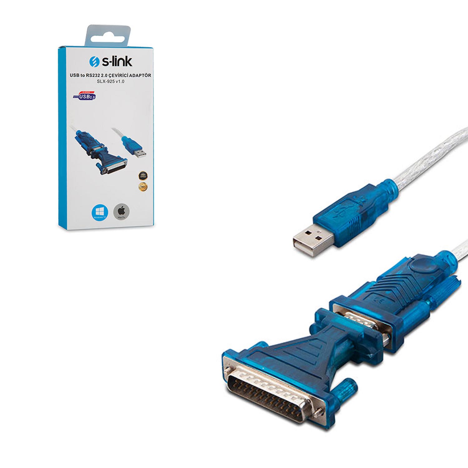 ÇEVİRİCİ ADAPTÖR KABLOSU USB TO RS232 2.0 1.5MT S-LİNK SLX-925