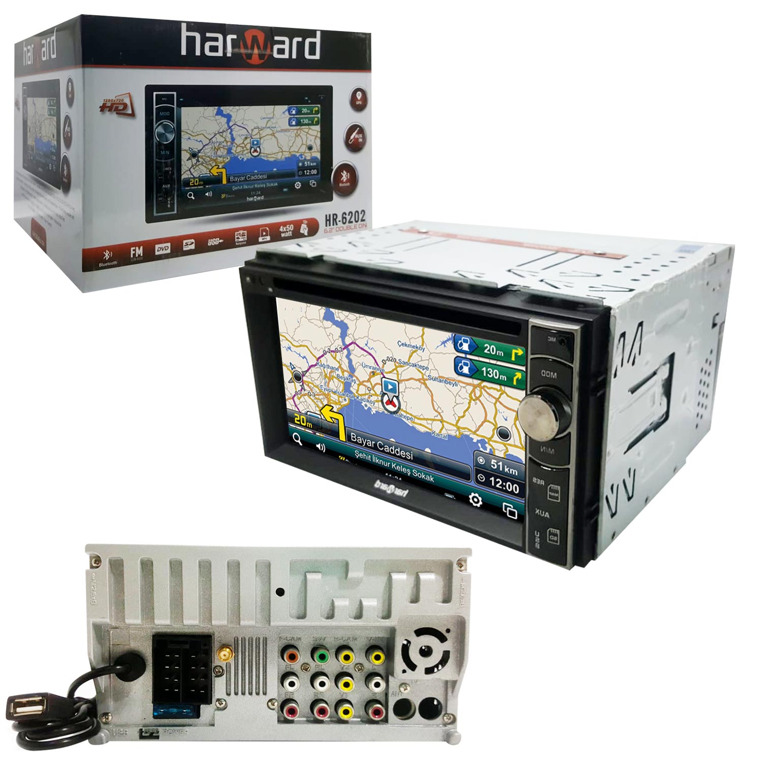DOUBLE TEYP 6.2 4X50W GPS/DVD/BT/USB/SD/FM/AUX KAMERALI HARWARD HR-6202