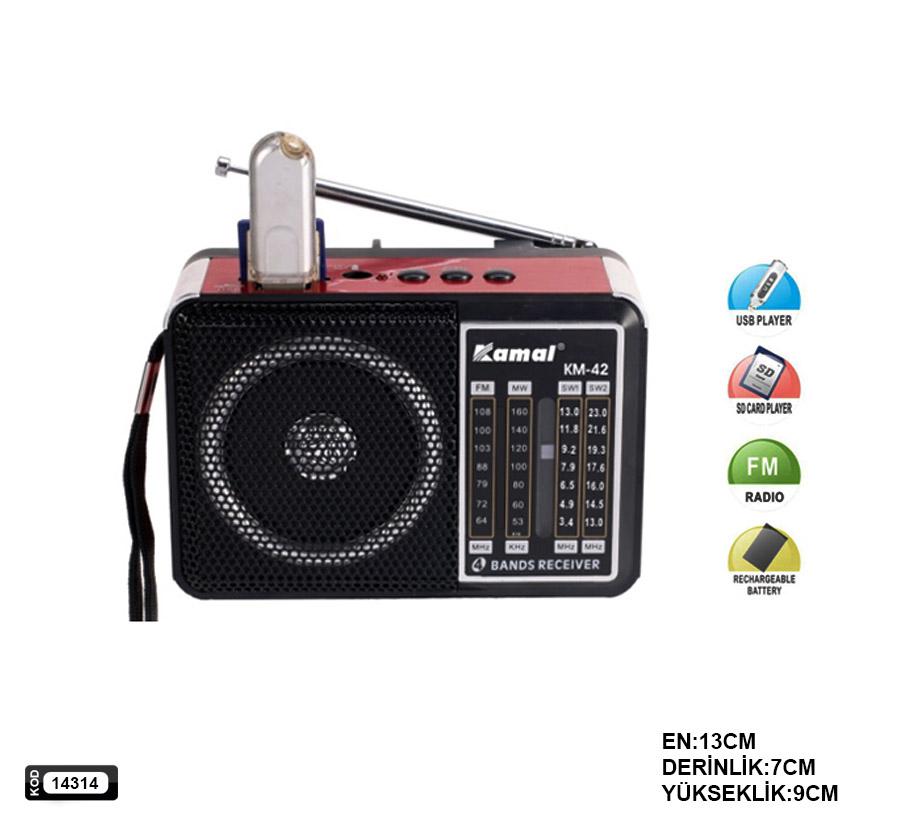 RADYO ŞARJLI PİLLİ USB/SD/FM KAMAL KM-42