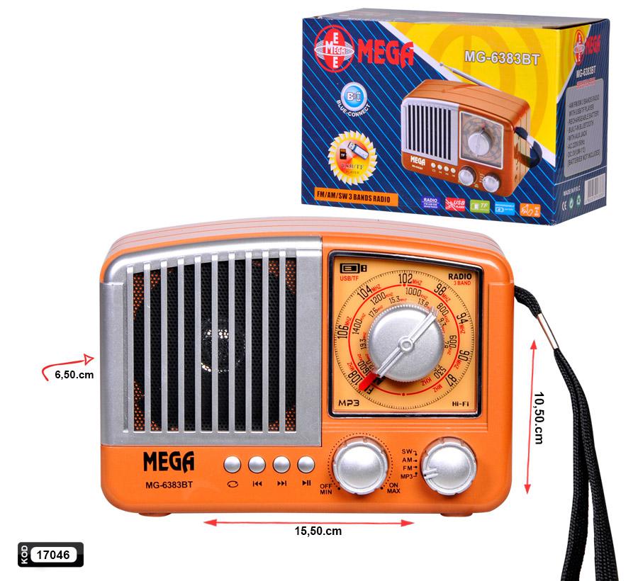 RADYO ŞARJLI PİLLİ BT/USB/SD/FM MEGA MG-6383BT