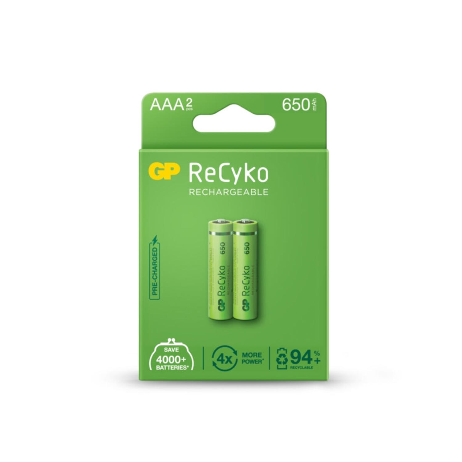 ŞARJLI PİL AAA İNCE 650MAH (2 ADET) GP RECYKO