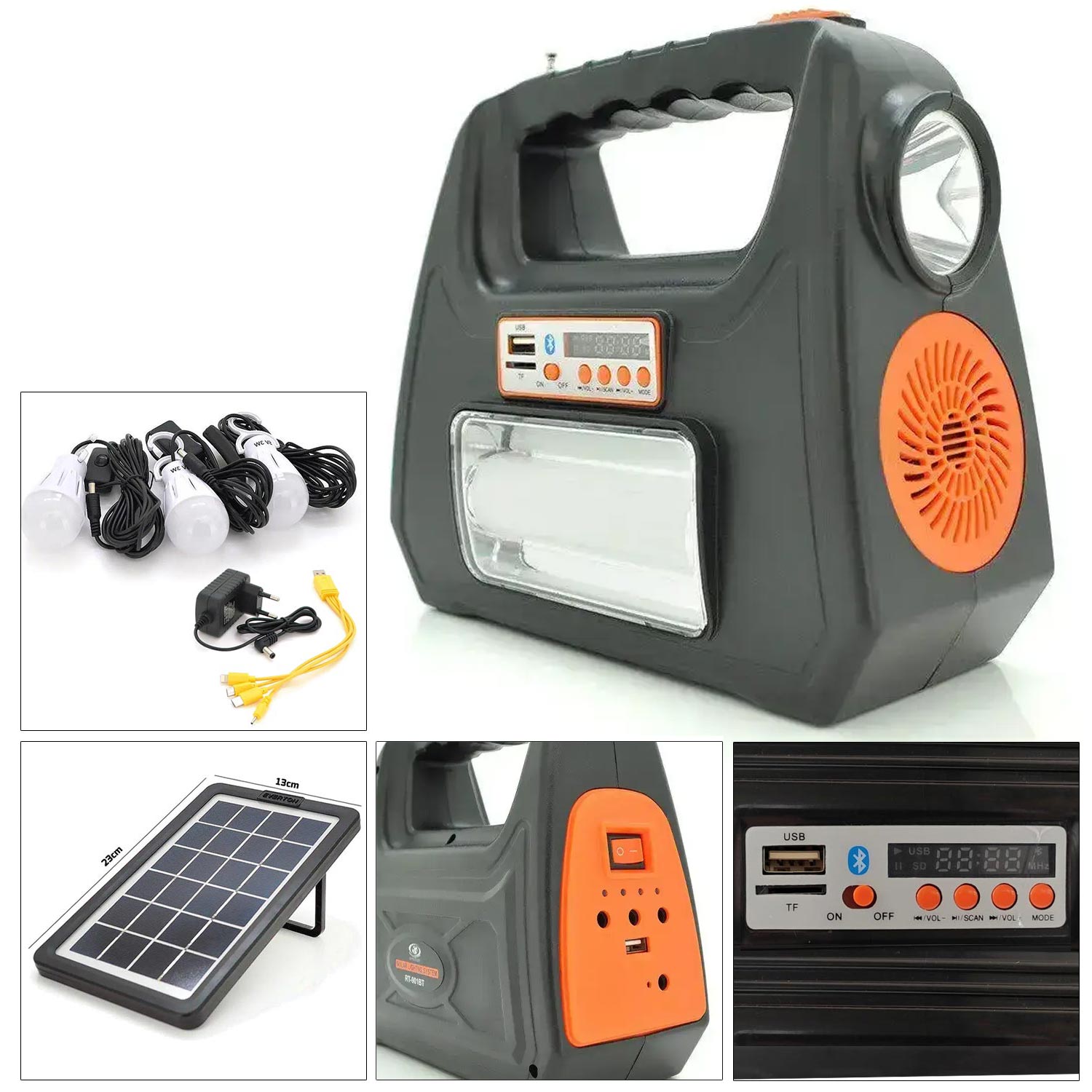 SOLAR KAMP LAMBASI ACİL DURUM IŞIĞI ŞARJLI BT/USB/SD/FM EVERTON RT-901BT