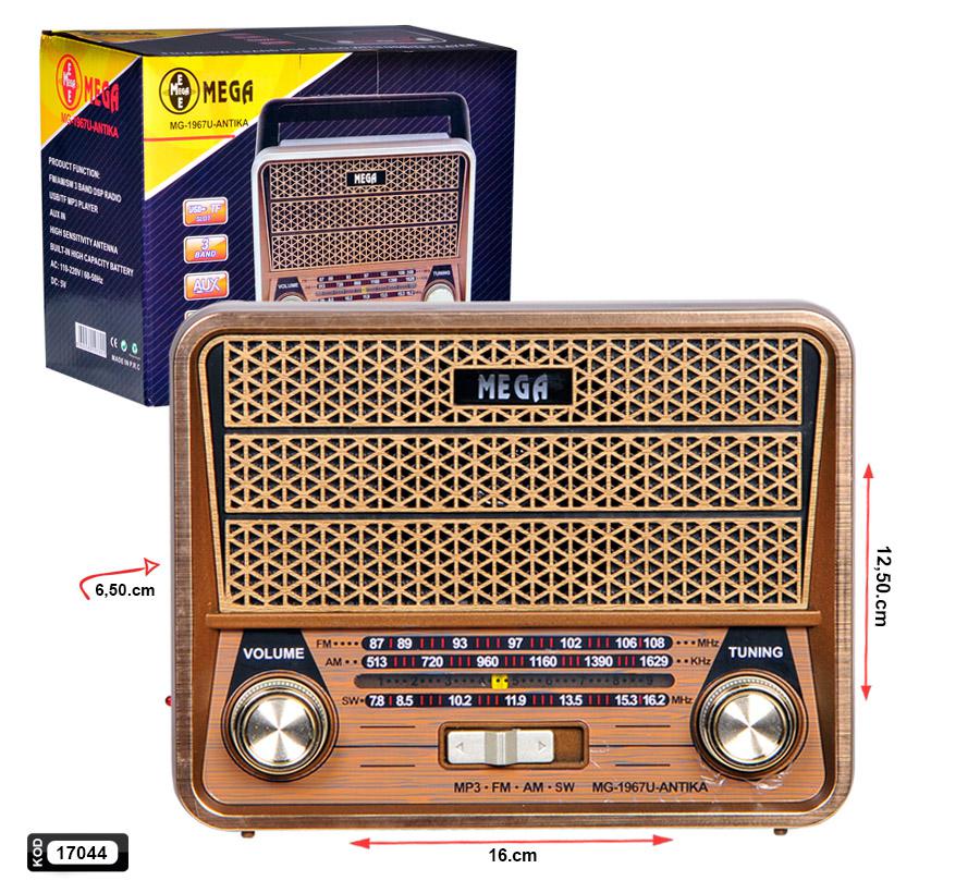 RADYO NOSTALJİ ŞARJLI BT/USB/SD/FM MEGA MG-1967BT