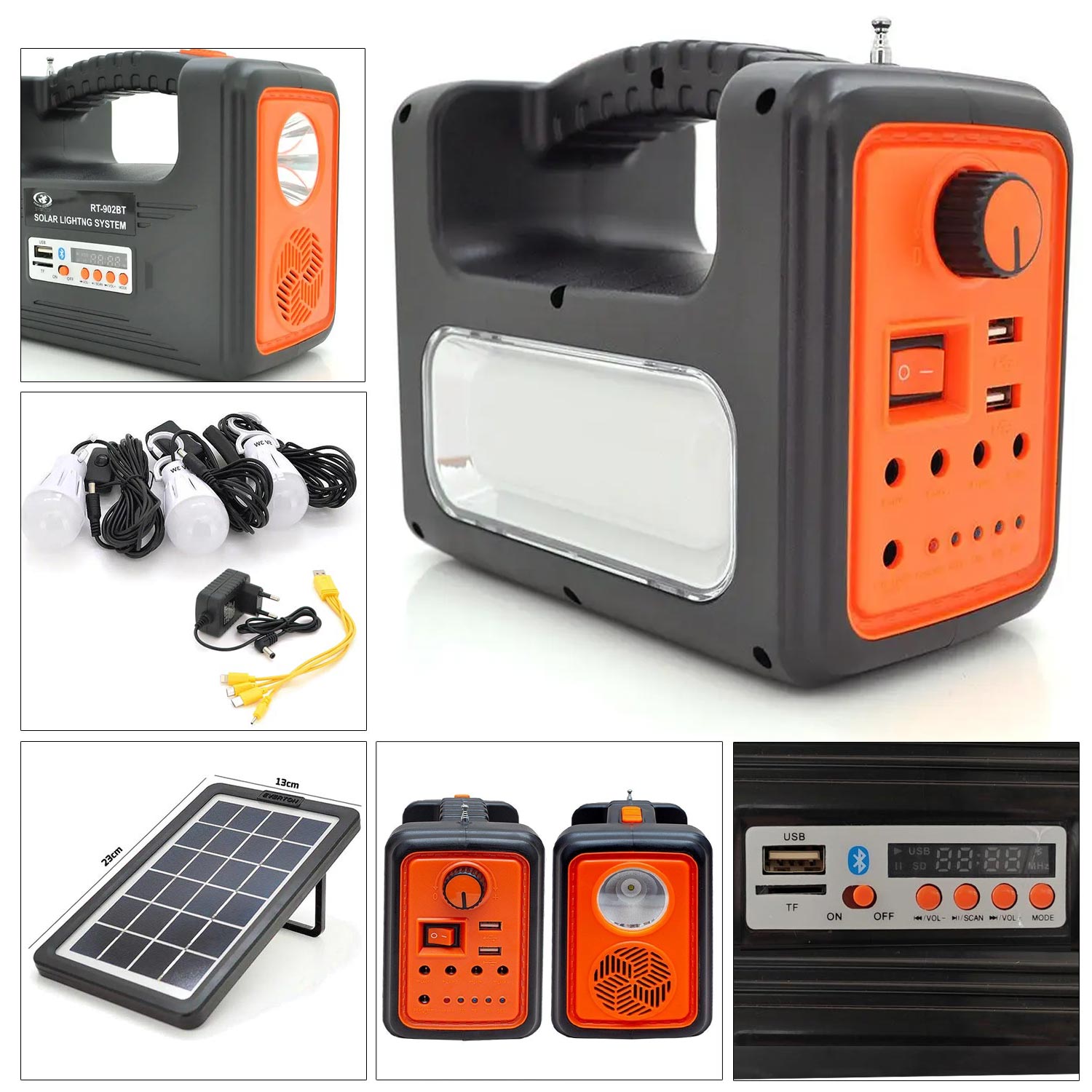 SOLAR KAMP LAMBASI ACİL DURUM IŞIĞI ŞARJLI BT/USB/SD/FM EVERTON RT-902BT