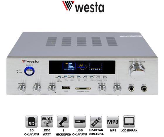 DİJİTAL STEREO ANFİ 2X35W USB/SD/MP3/UK WESTA WA-602S GRİ
